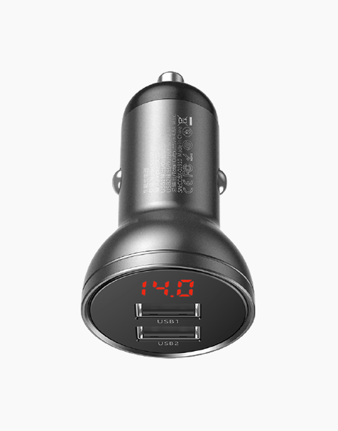 Baseus Digital Display Dual USB 4.8A Car Charger 24W - Grey
