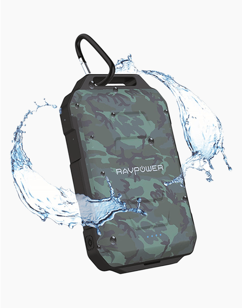 RAVPower 10050mAh Waterproof Dustproof and Shockproof Power Bank Built-in Flashlight Comouflage