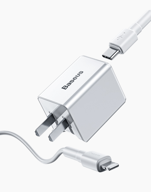 Baseus Traveler PD quick charger suit + Type-C to IP 1M Cable White