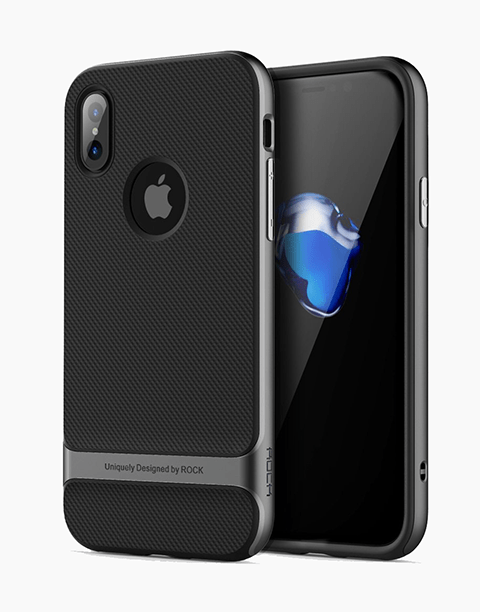 Royce Series By Rock Dual Layer Thin & Slim Shockproof Case for iPhone X - Black/Gray