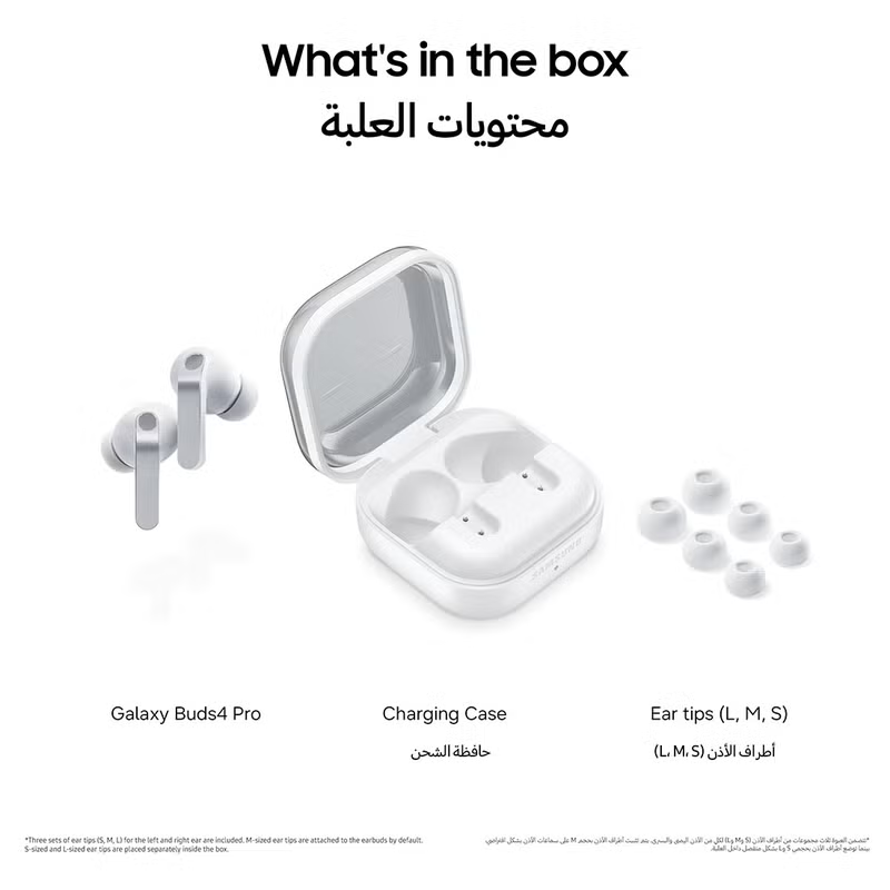 Samsung Galaxy Buds4 Pro earbuds with real metal blades, dual speakers, adaptive noise control, and seamless wireless connection.