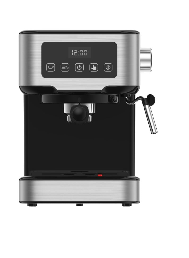 LePresso Dual Drip Barista digital espresso machine with 15 bar pump and capsule filter, shown with brewing components.