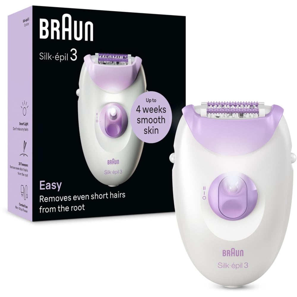 Braun Silk-epil 3 Corded Epilator - SkinSpa -Cleaning Brush, Smart Light, Corded