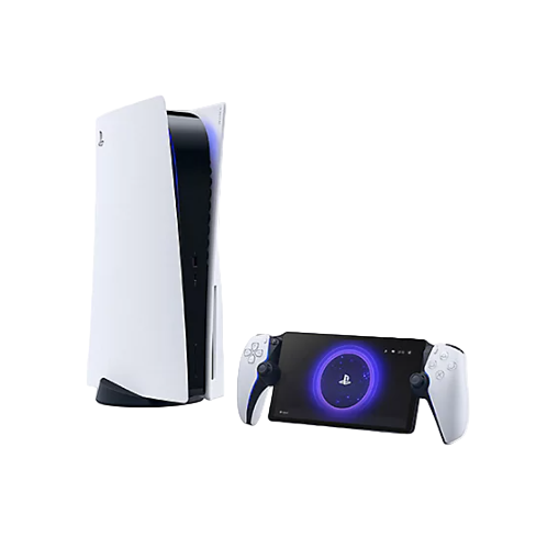 PlayStation Portal remote player in Midnight Black and White showing the handheld device with screen and controls.