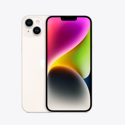 iPhone 14 Plus,6.7 inch,A15 Bionic chip with 5-core GPU, Up to 26 hours video playback footnote ⁵,  Aluminum with glass back.