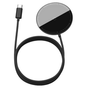 Baseus Simple Mini Magnetic Wireless Charger charging a smartphone, compact and portable design for easy wireless power.
