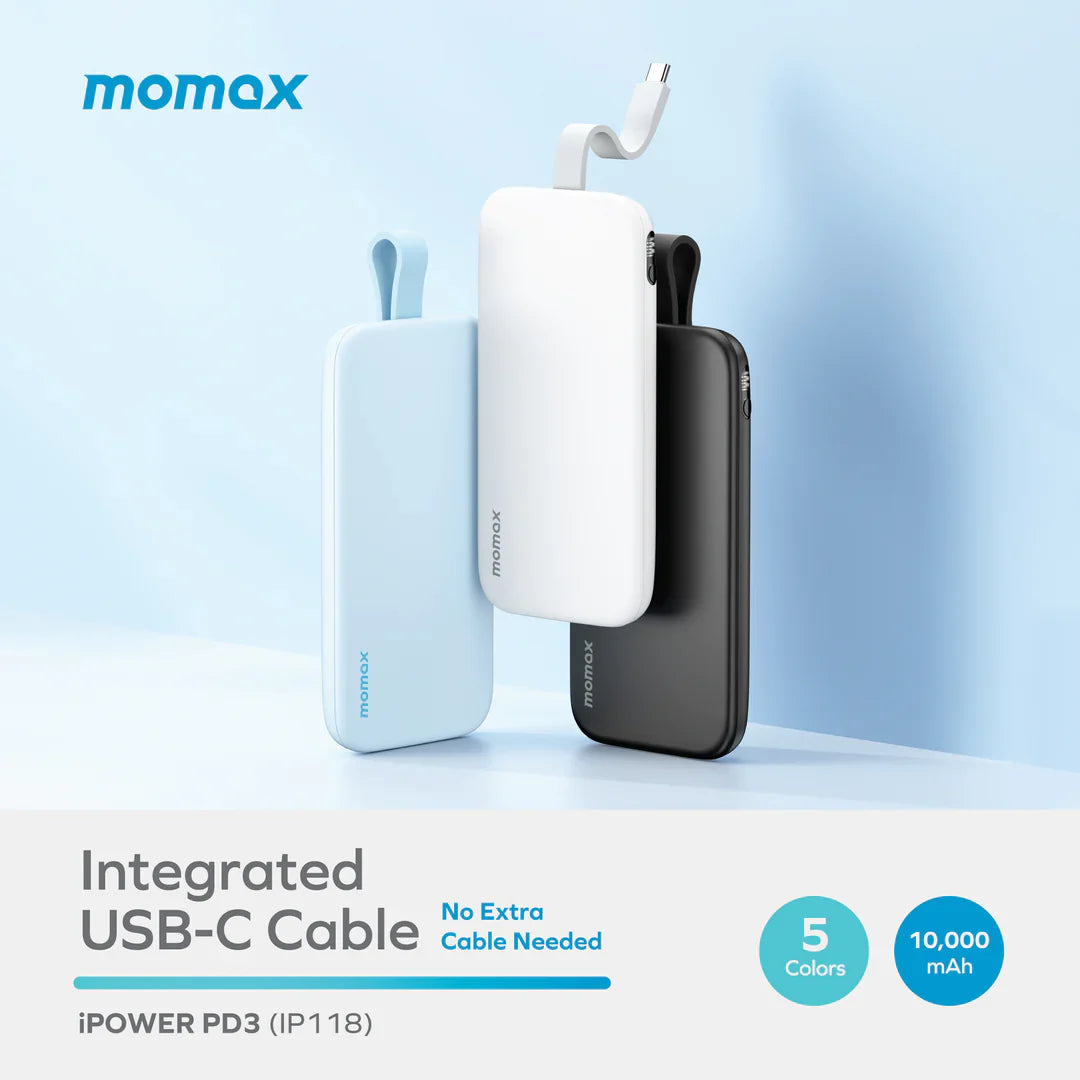 MOMAX iPower PD3 Power Bank with USB-C Cable 10000mAh