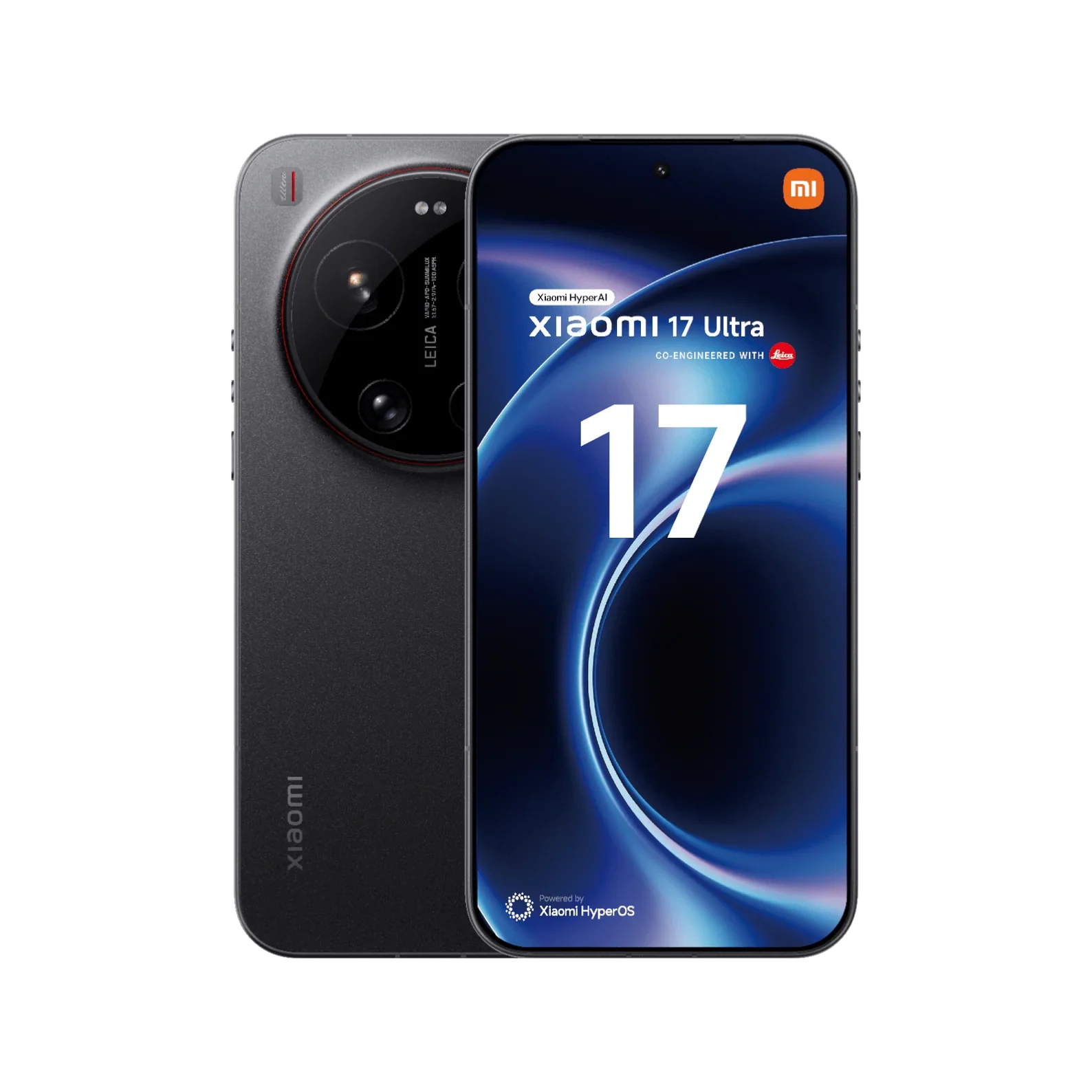 Black Xiaomi 17 Ultra 5G smartphone with 6.9-inch LTPO AMOLED display, Leica 50MP + 200MP cameras, and sleek design.