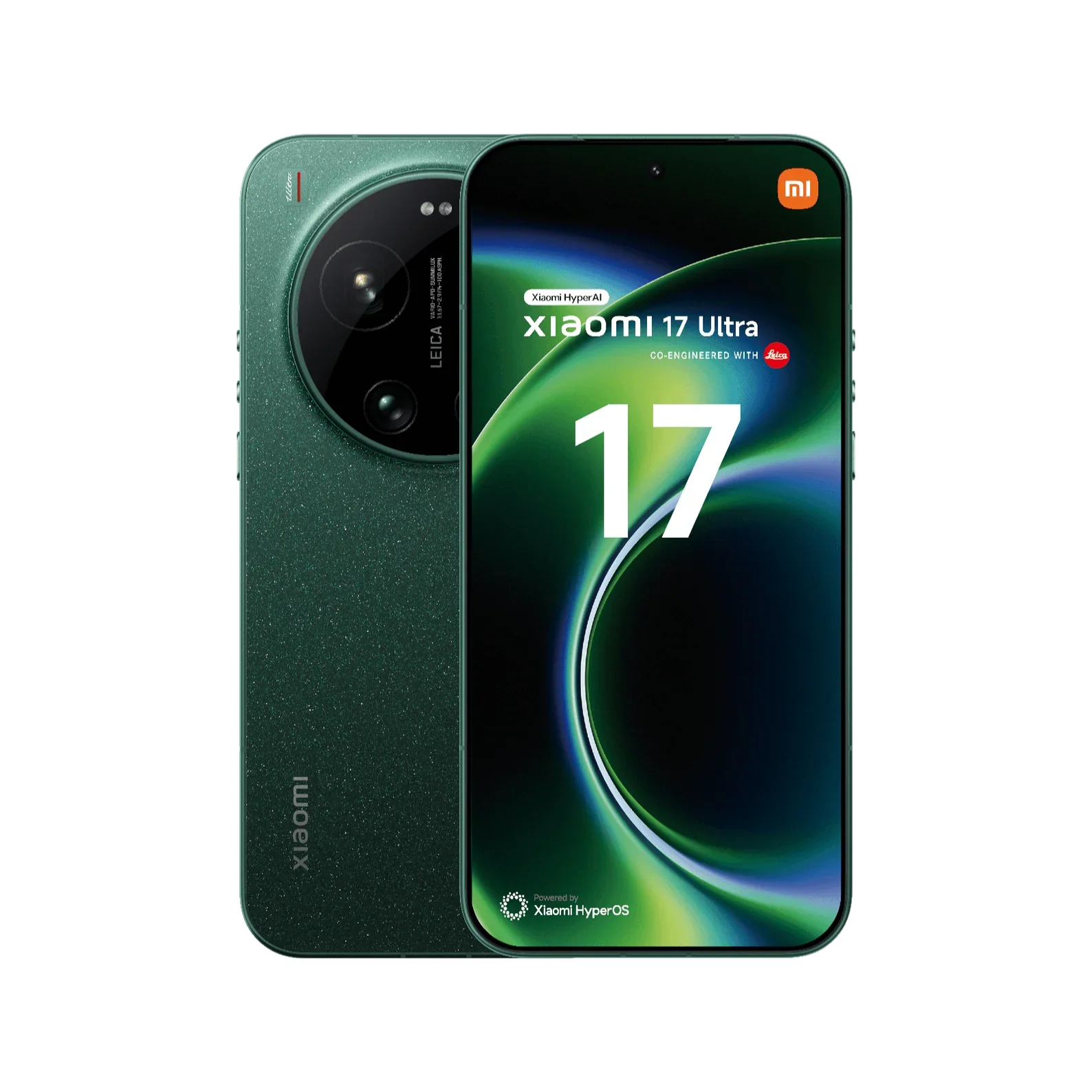 Xiaomi 17 Ultra 5G smartphone with 6.9-inch LTPO AMOLED display, Leica 50MP + 200MP camera, and sleek green design.