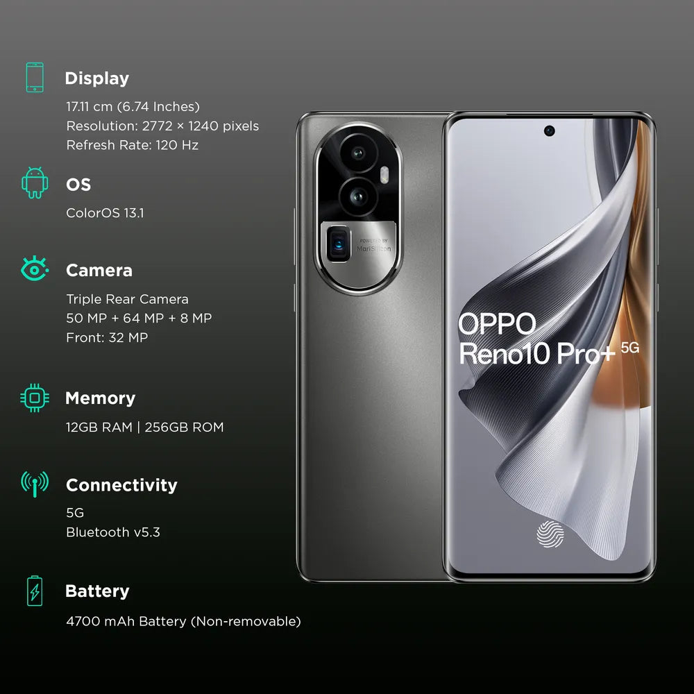 Oppo Reno 10 Pro+ 5G 6.74" AMOLED, 120Hz, HDR10+, Snapdragon 8+ Gen 1 (4 nm), 64MP OIS Camera, 100W SUPERVOOC