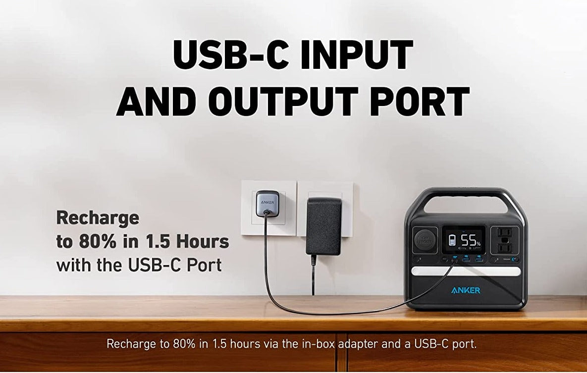 Anker 521 PowerHouse power station, 256Wh capacity, compact design with multiple ports for versatile charging.