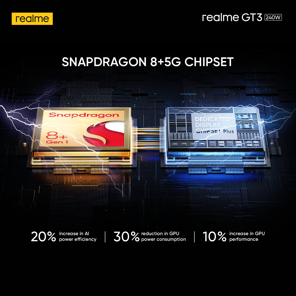 Realme GT3 5G 6.74" AMOLED Display 144Hz, Snapdragon 8+ Gen 1, 240W SUPERVOOC, 50 MP, f/1.9 Camera