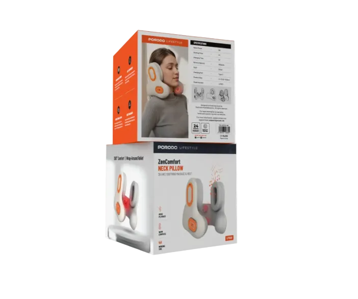 Porodo Lifestyle Zen Comfort Neck Pillow with 3D ANC Headphones - Khaki