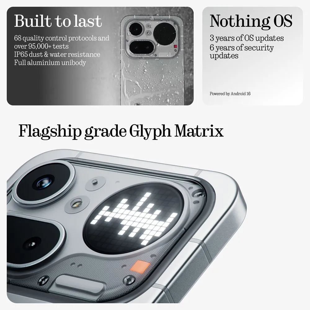 Nothing Phone (4a) Pro smartphone with 6.83" AMOLED display, triple camera, Snapdragon 7 Gen 4, IP65 water resistance.