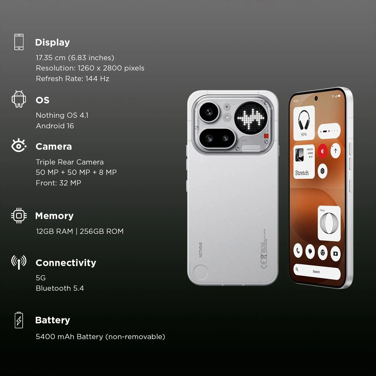 Nothing Phone (4a) Pro smartphone with 6.83-inch AMOLED display, triple camera, Snapdragon 7 Gen 4, and IP65 water resistance.