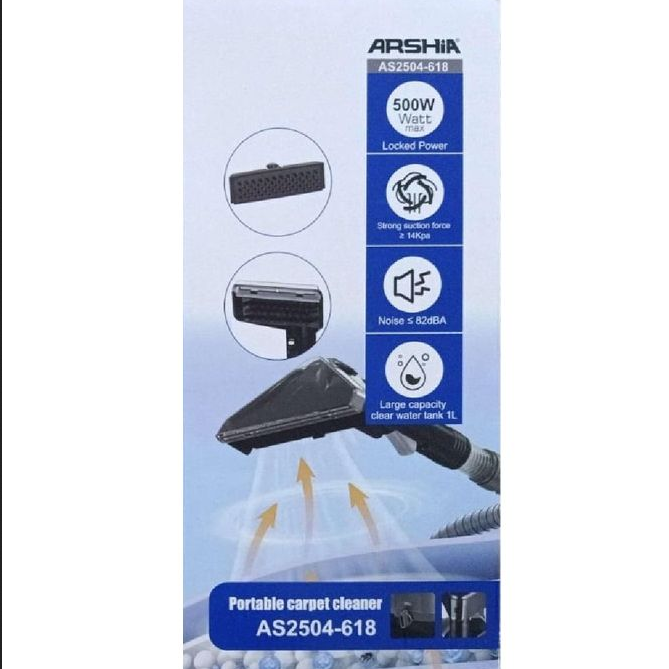 Arshia Portable Carpet & Upholstery Cleaner, 1.8 m Hose , 1 L Water Tank , 500 W (AS2504-618)