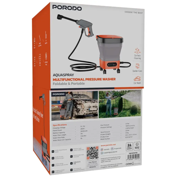Porodo Aquaspray Multifunctional Pressure Washer - Orange