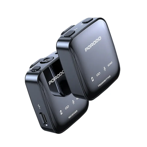 Porodo Two-Device Connect Handheld Lavalier Microphone - Black