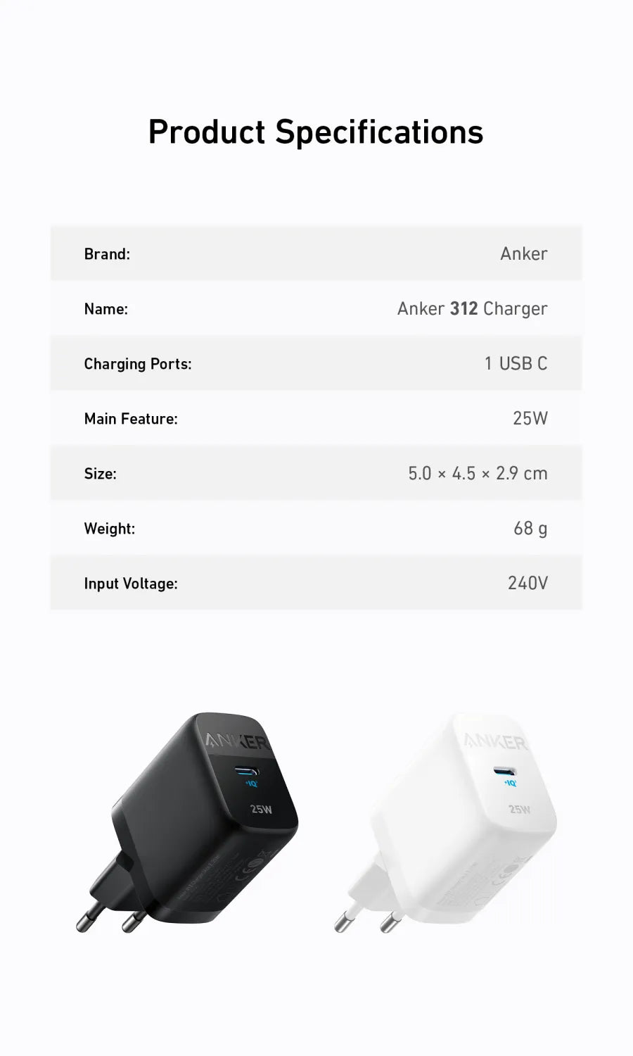 Anker 312 Wall Charger Ace 2, 25W Fast Charging