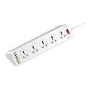 Ldnio power strip with 10 power sockets and 6 USB ports, white color, compact design, suitable for charging multiple devices.