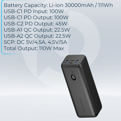 Powerology Onyx Dual USB-C Power Bank 30000mAh PD 100W