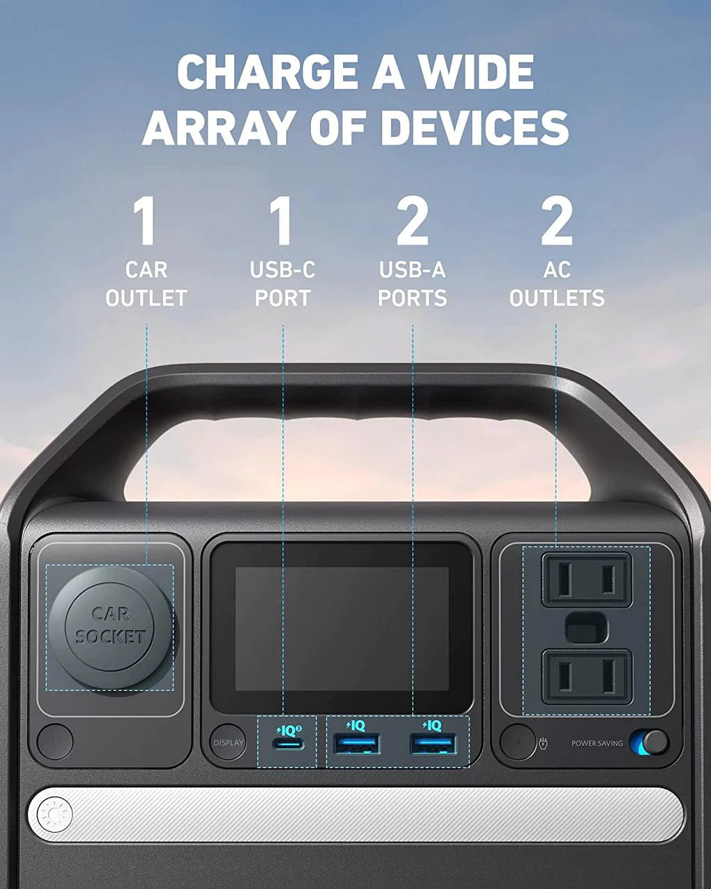 Anker 521 PowerHouse 256Wh power station with multiple output ports and a compact design on a white background.