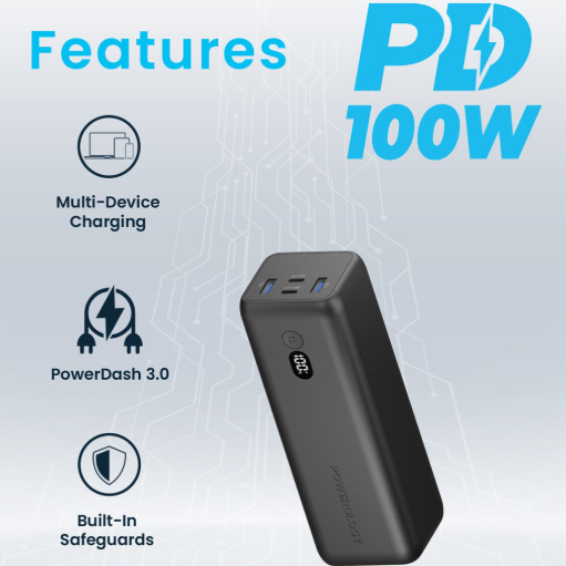 Powerology Onyx Dual USB-C Power Bank 30000mAh PD 100W