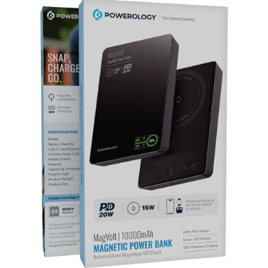 Powerology 10000mAH TFT Display Slim Magnetic Wireless powerbank