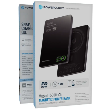 Powerology 5000mAH TFT Display Ultra Slim Magnetic Wireless powerbank