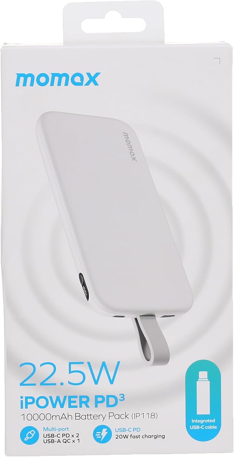 MOMAX iPower PD3 Power Bank with USB-C Cable 10000mAh