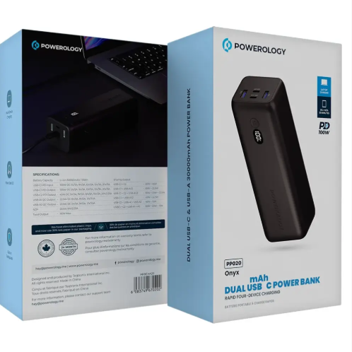 Powerology Onyx Dual USB-C Power Bank 30000mAh PD 100W