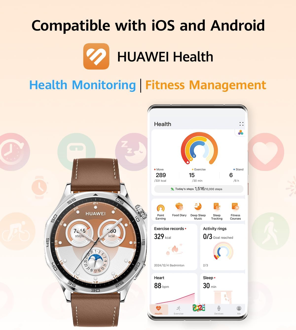 HUAWEI Watch GT 5 Smartwatch, 46mm AMOLED Display, Advanced Health & Fitness Tracking, Long Battery Life