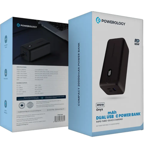 Powerology 20000mAh 65W Onyx Power Bank