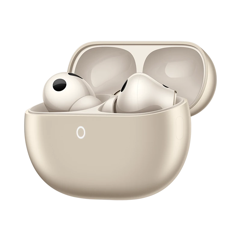 Huawei FreeBuds Pro 5 earbud with dual-engine active noise cancellation and sleek design, shown in close-up image.
