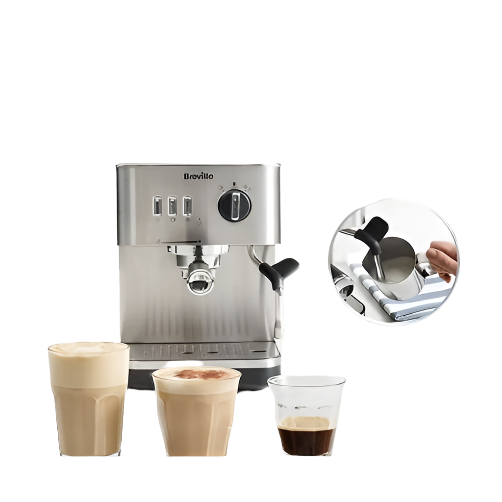 Breville Bijou Espresso Machine | Automatic and Manual Espresso, Cappuccino & Latte Maker | 15 Bar Pump | Steam Wand | Silver [VCF149]