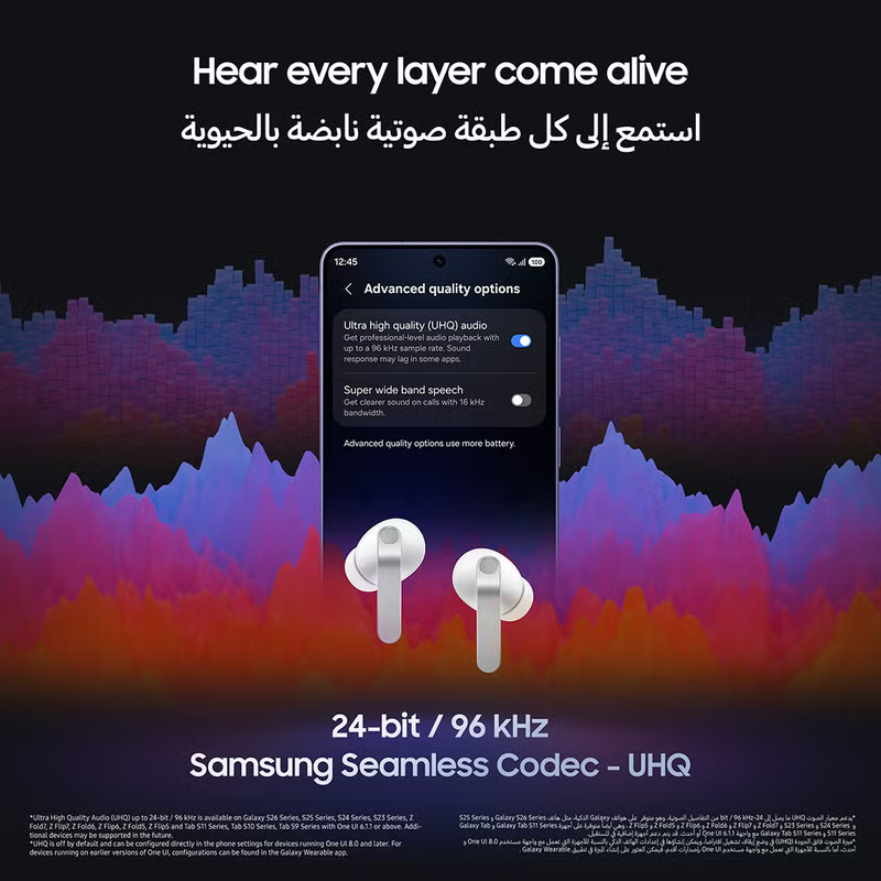 Samsung Galaxy Buds4 Pro ear buds with real metal blades, dual speakers, adaptive noise control, and seamless wireless connection.