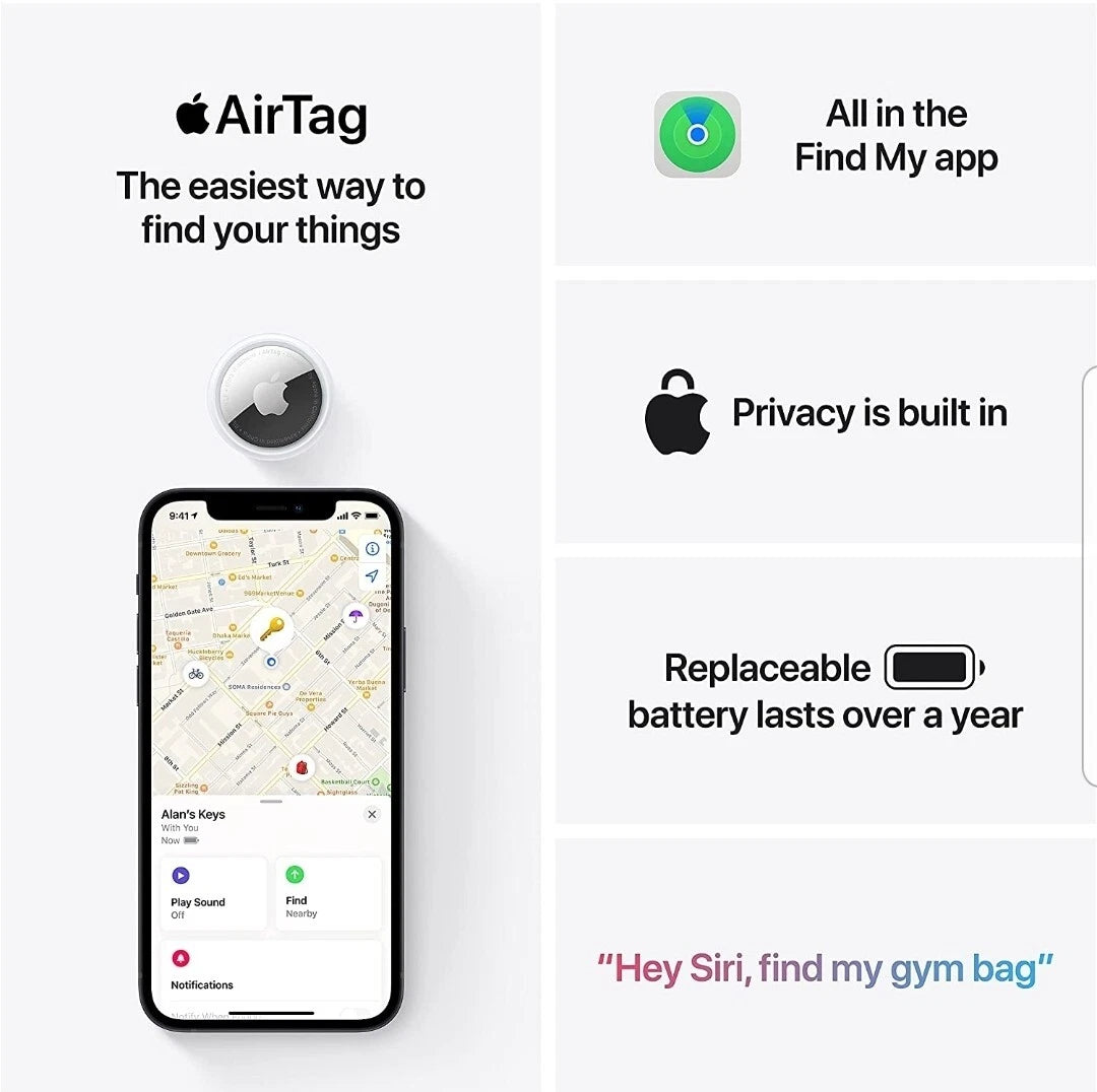 Apple AirTag 2nd Generation tracking device from Apple, showing a white circular key finder with a metal back.