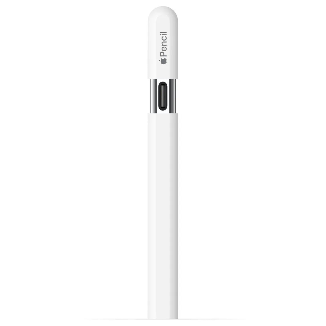 Apple Pencil (USB-C) for drawing, shown plugged into a device, sleek white digital stylus designed for precise sketching and note-taking.