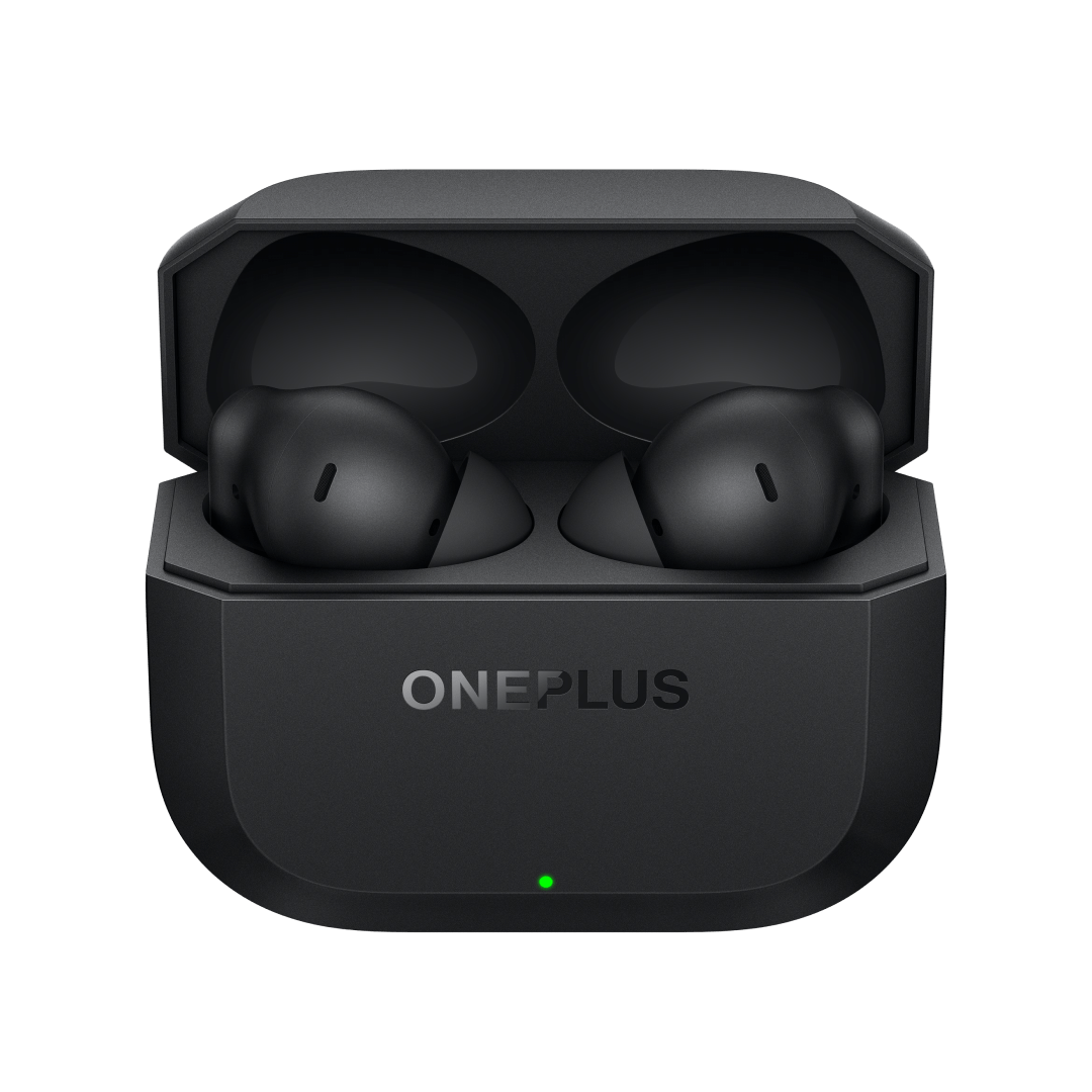 OnePlus Buds 3R in ash-black with 12.4mm drivers, showing their compact design and charging case against a white background.