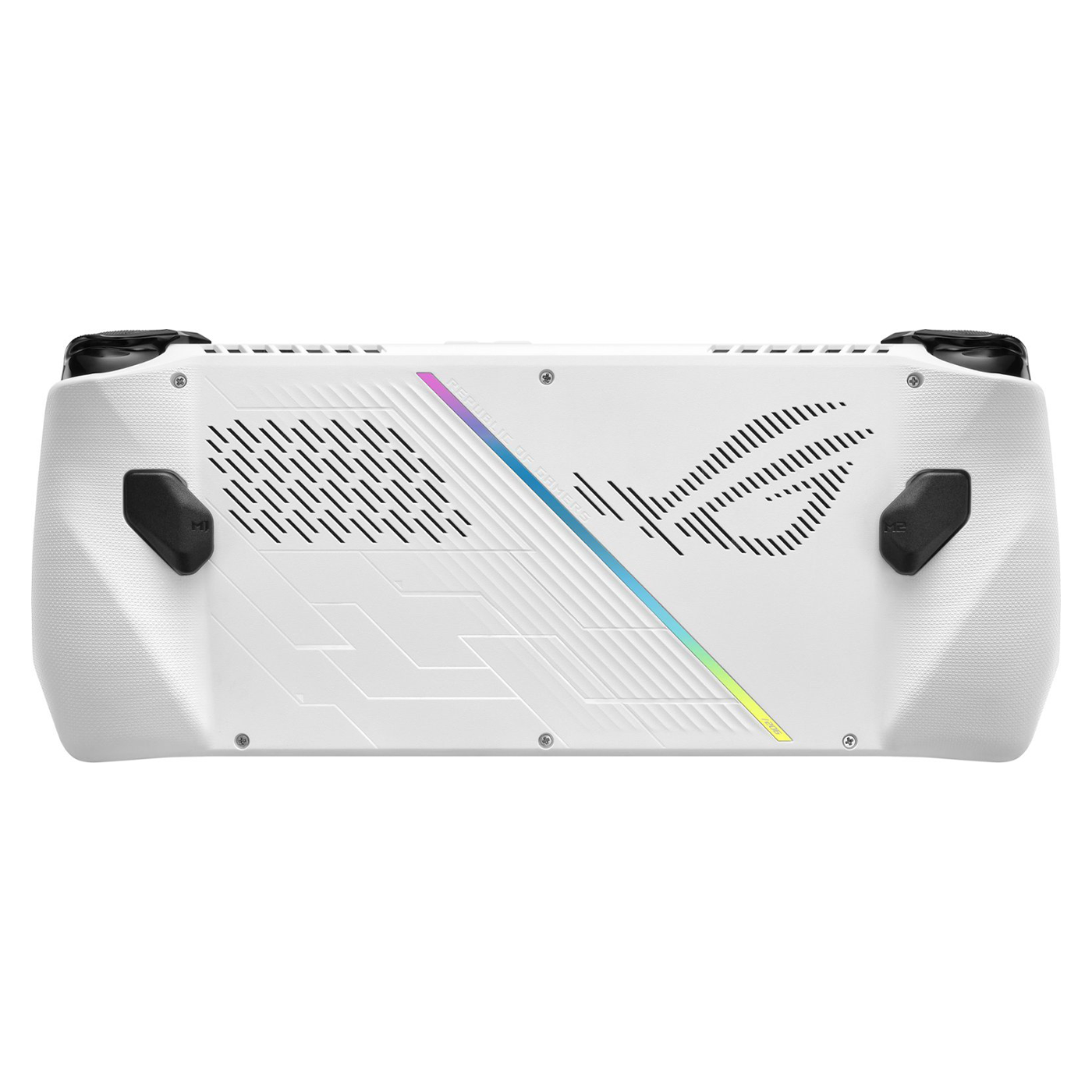 ASUS ROG Ally gaming handheld console with 7-inch FHD display, AMD Ryzen Z1 processor, 512GB storage, in white color.