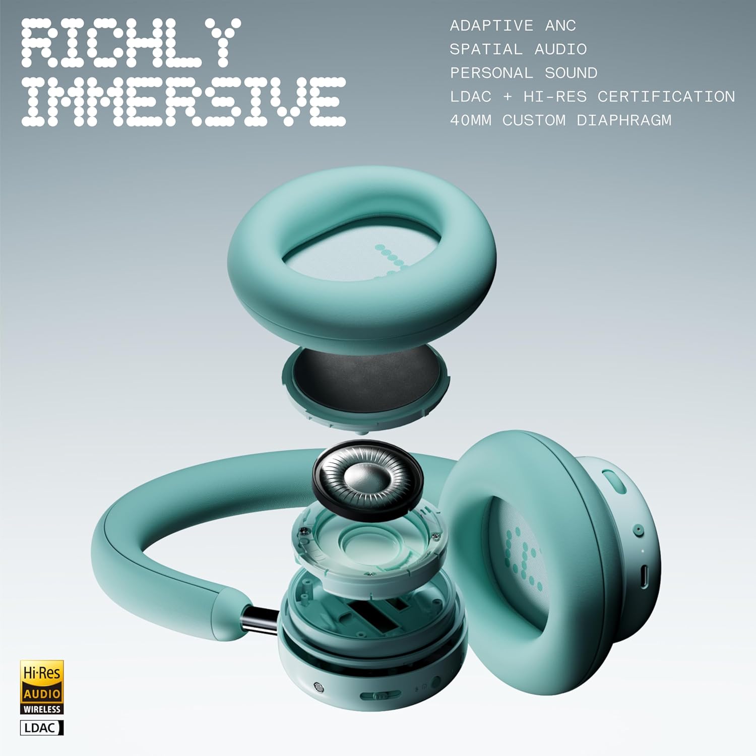 CMF Headphone Pro Active Noise Canceling Wireless Headphones Bluetooth 5.4 Over The Ear Headset, 50H ANC Playtime, Bass&Treble Slider, Custom EQ&Spatial Audio, Hi-Res LDAC