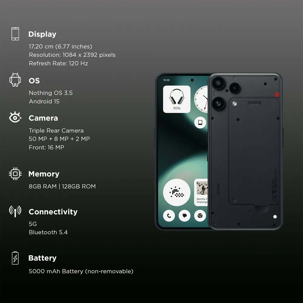 Nothing Phone (3a) Lite 6.77" AMOLED, 1B colors, 120Hz, Dimensity 7300 Pro (4 nm), 50 MP, f/1.9 Camera, IP54