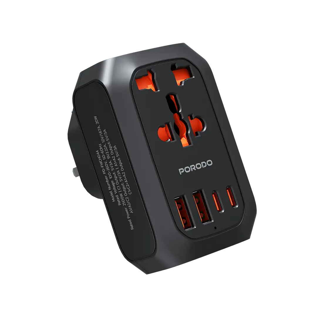 Porodo 2500W EU Pin Travel Adapter - Black