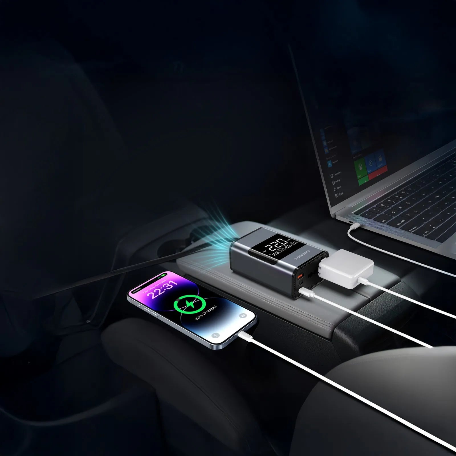 Porodo 200W Car Power Inverter Universal Plug - Grey