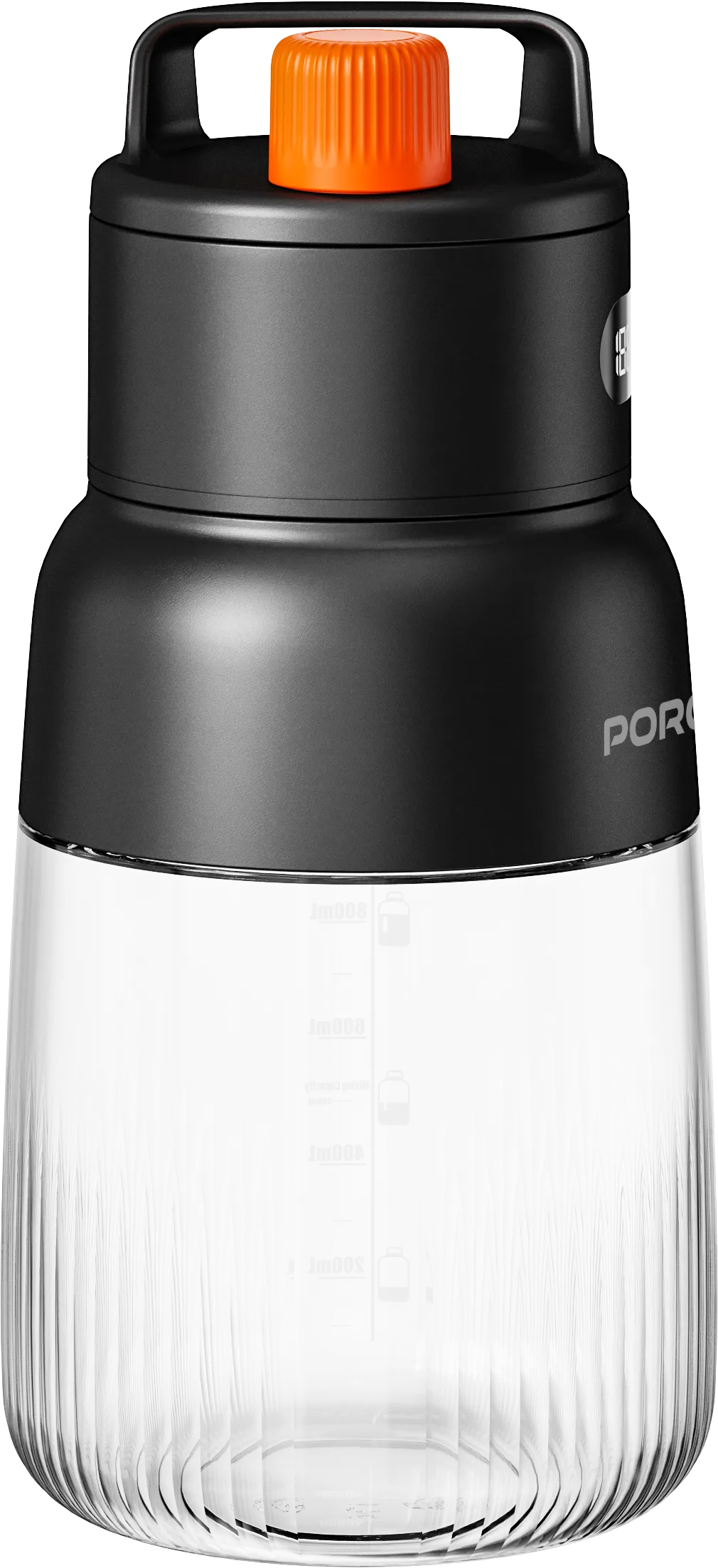Porodo Lifestyle Blend & Sip 70W juicer blender in black and orange with LED display, 3000mAh battery, 1000ml capacity, Type-C port