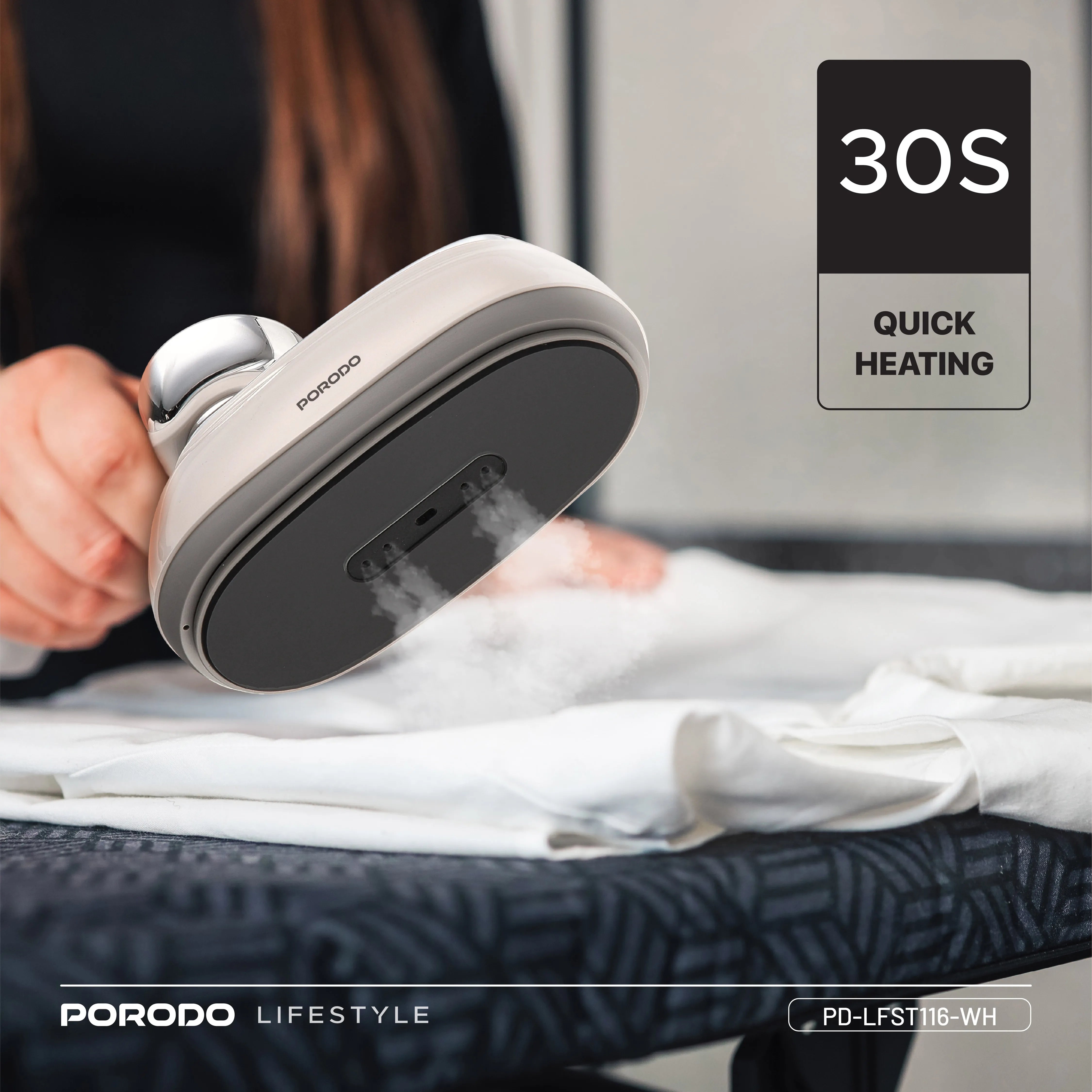 Porodo Lifestyle 1200W Vertical & Horizontal Steam Iron with 180° Rotatable Transparent 160ML Water Tank