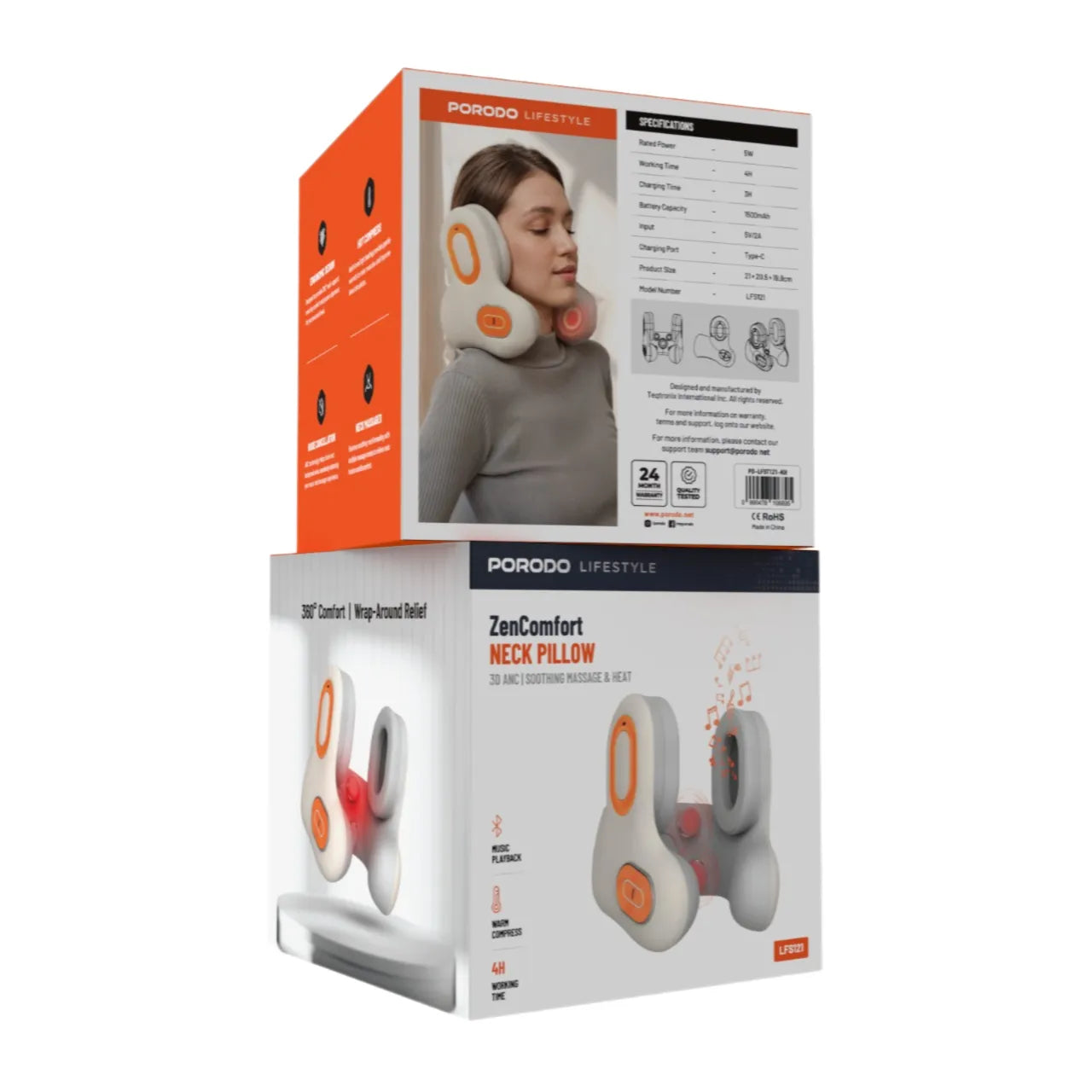 Porodo Lifestyle Zen Comfort Neck Pillow with 3D ANC Headphones - Khaki