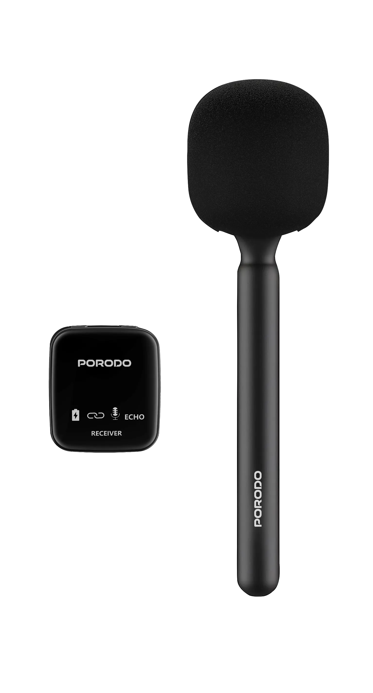 Porodo Two-Device Connect Handheld Lavalier Microphone - Black - Smartkoshk Stores