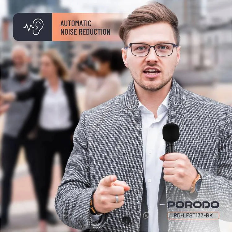 Porodo Two-Device Connect Handheld Lavalier Microphone - Black - Smartkoshk Stores