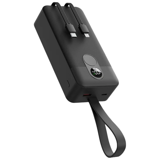 Porodo 30000mAh Universal Powerbank 2xType-C, USB A and Type C and Digital Display with C & Lightning Cable 0-60 35Mins Simultaneous Charging 22.5W Integrated Cable Travel Friendly | Black
